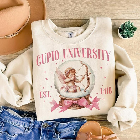 Coquette cupid university Sweatshirt Retro Valentines Cupid , Baby cupid , Valentine's Day , Coquette bow