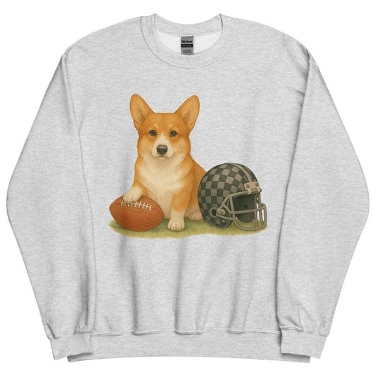 Corgi Football Sweatshirt - Unisex Apparel Relaxed Fit Printed In The USA Clothing Womenswear Casual Comfort Cotton Top Athletic Boho Chic