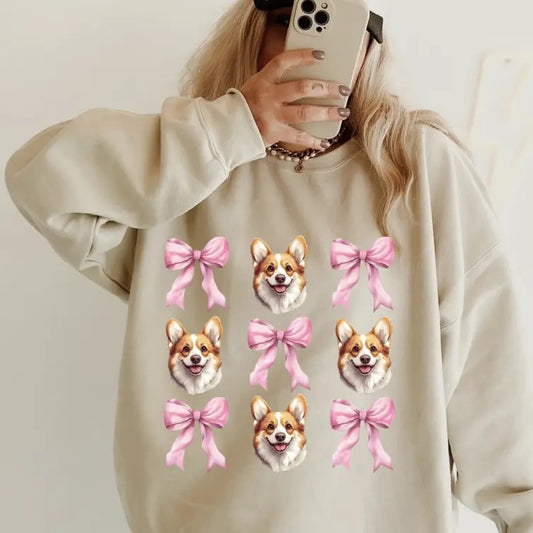Corgi with Bows Sweatshirt ~ Sweatshirt Unisex Apparel Relaxed Fit Printed in the USA Clothing Womenswear Casual and Comfortable