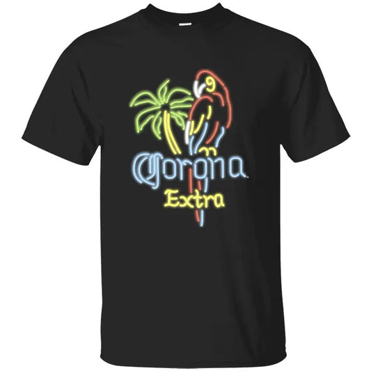 Corona Extra Parrot Palm Neon T-shirt Sweatshirt Hoodie, Corona Extra Beer Shirt, One Sided Graphic Printed Unisex Classic Comfort Cotton T-Shirts in all Sizes all Colors for Women and for Men