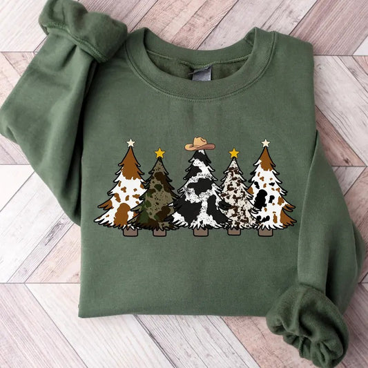 Country Christmas Sweatshirt Cute Cowhide Sweatshirt Holiday Sweatshirt Christmas Cow Shirt Cow Lover Xmas Gift Farm Sweatshirt Cows Cotton Menswear