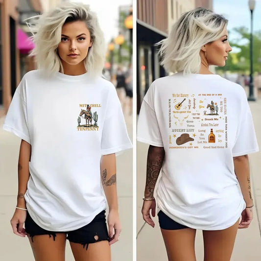 Country Music Concert Tee, MitcheII Tenpennyy 2 Sides Tee, Western Cowboy Tee, Unisex Short Sleeve Tee Shirt
