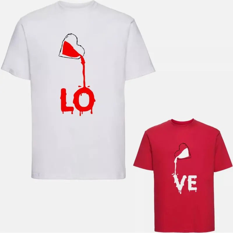 Couples Matching LOVE T-Shirt Heart Love Valentine's Day Lovers Unisex Tee Top