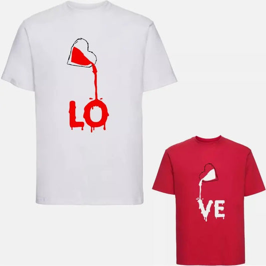 Couples Matching LOVE T-Shirt Heart Love Valentine's Day Lovers Unisex Tee Top