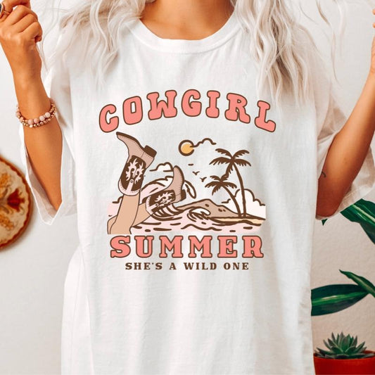 Cowgirl Summer T-Shirt, Country Western Shirt, Retro Vintage Cowgirl tee, Cowgirl Shirt, Cowgirl Western Electric Shirt, Unisex T-shirt, Gifts for Women, Short Sleeve Cotton Casual Shirt Comfort Crewneck Fabric Fashion Fit Top