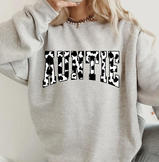 Cowprint Auntie Crewneck ~ Sweatshirt Unisex Apparel Relaxed Fit Printed in the USA Clothing Womenswear Casual and Comfortable