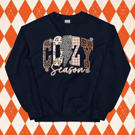 Cozy Season Sweatshirt, Fall and Autumn Crewneck, Retro Print, Trendy Oversized Fit, Unisex Sweatshirt