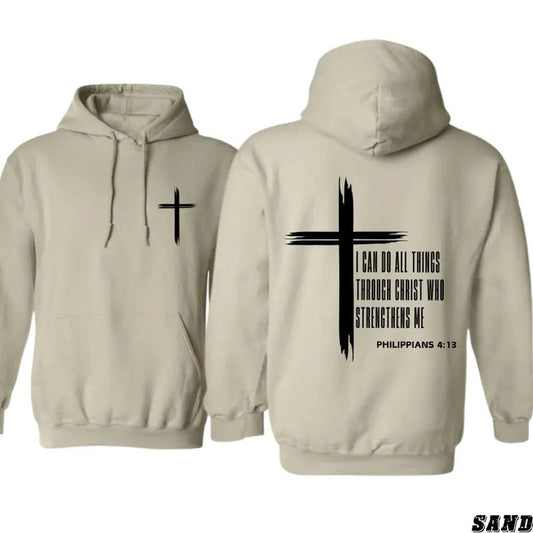 Cross Verse Hoodie - Classic Religious Design with Philippians 4:13 for Christians and Scripture Fans, Unisex Sweatshirt for Daily Wear