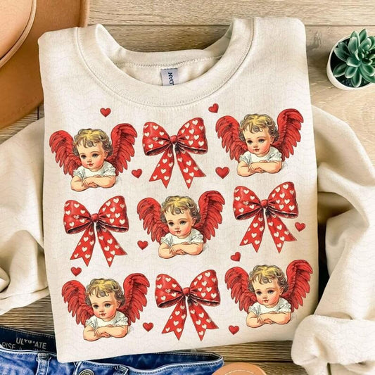 Cupid Coquette bow Retro Valentine Sweatshirt Baby Cupid Valentine's Day Valentine Love valentine's day bow