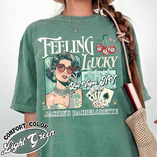 Custom Bachelorette Party Shirts Las Vegas,Bachelorette Gifts Las Vegas,Lucky In Love Bride,Feeling Lucky Girls Trip Shirts,Casino Bach Trip