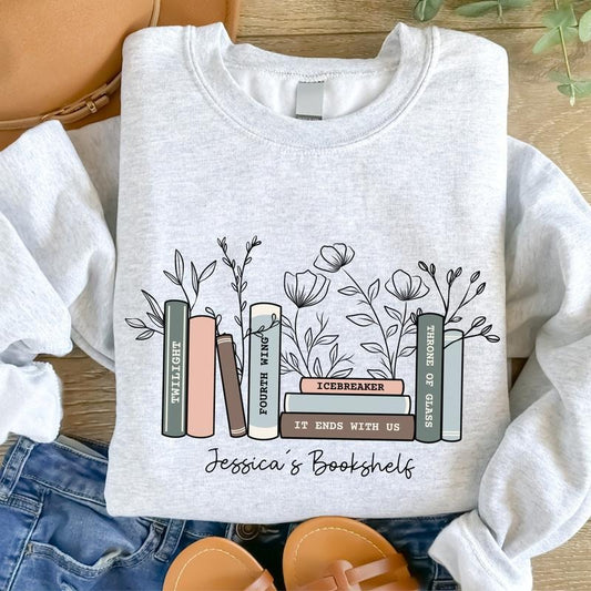 Custom Bookshelf Sweatshirt, Book Lover Crewneck, Personalized Book Shirt, Book Sweatshirt, Gift For Book Reader, Bookish, Book Club Shirt, Gift For Reader