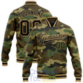 Custom Camo Black-Old Gold Bomber Full-Snap Varsity Letterman Salute To Service Jacket