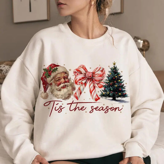 Custom Christmas Santa Shirt, Retro Santa Sweatshirt, Gift For Christmas, Xmas Shirt For Women, Xmas Gift For Women, Tis The Season Xmas Shirt