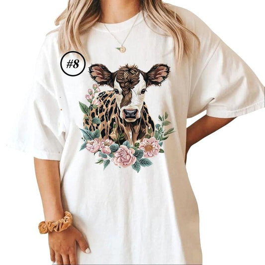 Custom Floral Cow Cute Cow Head and Flowers Retro Unisex T-shirt Sweatshirt Hoodie Design all #rr 1 Cotton Top