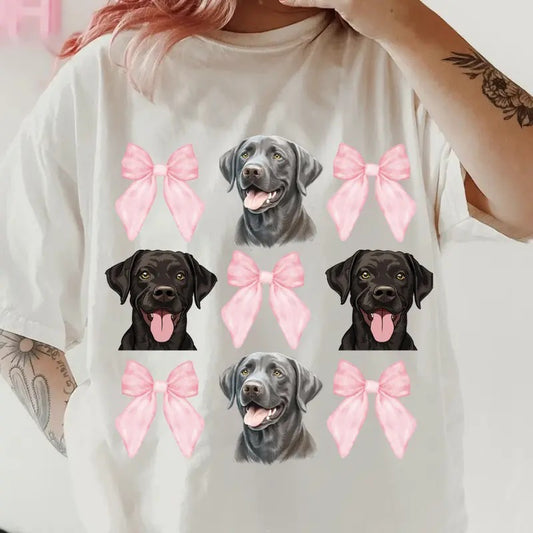 Custom Labrador with bows Shirt ~ Unisex Apparel Relaxed Fit Printed In The USA Clothing Womenswear Casual Comfort Cotton Top Athletic Boho Chicstyle{n002}2