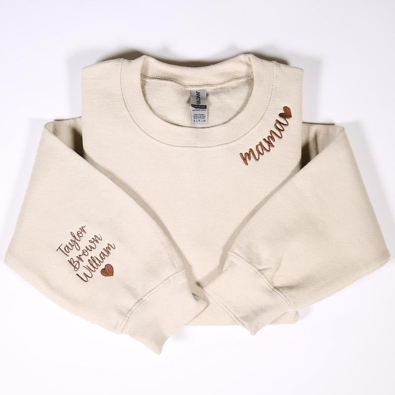Custom Mama Embroidered Sweatshirt With Kids Names On Sleeve, Personalized Mom Embroidery Hoodie, Birthday Mommy Outfits, Pregnancy Gifts