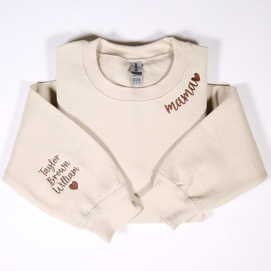 Custom Mama Embroidered Sweatshirt With Kids Names On Sleeve, Personalized Mom Embroidery Hoodie, Birthday Mommy Outfits, Pregnancy Gifts
