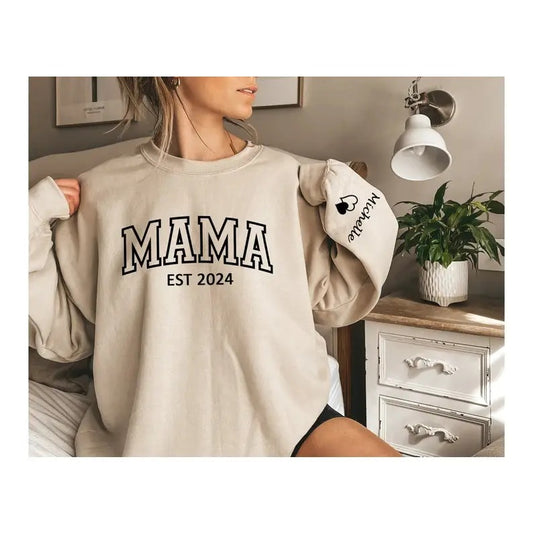 Custom Mama Sweatshirt with Date and Children Name on Sleeve Sweatshirt, Hoodie, T-Shirtstyle{n002}2