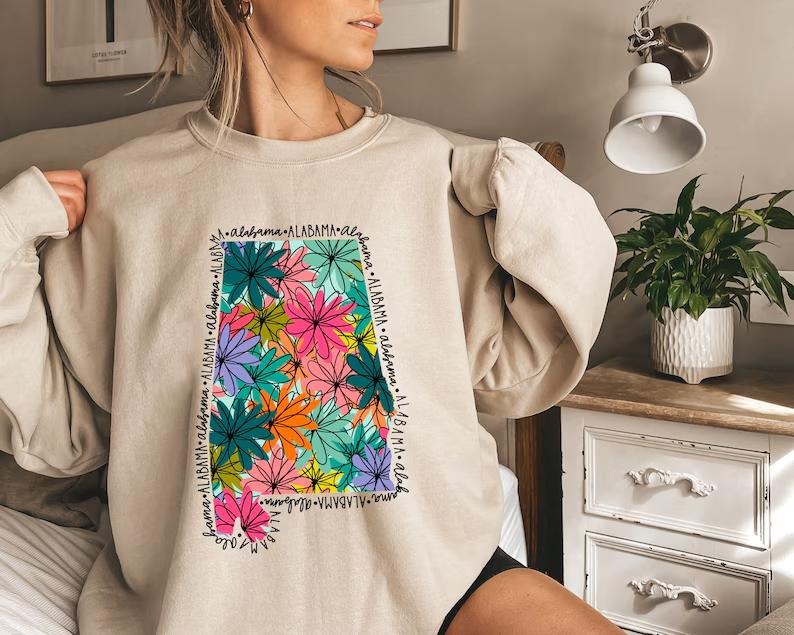 Custom State Floral Sweatshirt, Vintage Unisex Sweatshirt