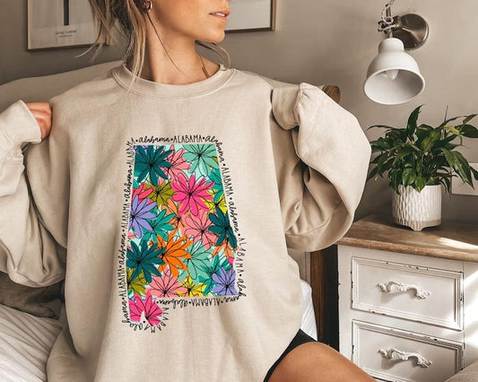 Custom State Floral Sweatshirt, Vintage Unisex Sweatshirt