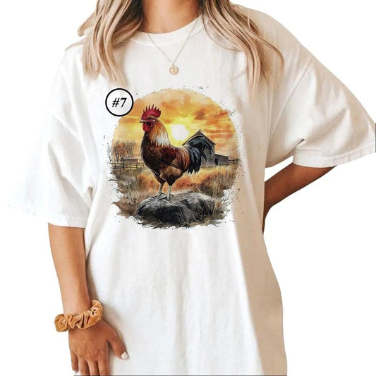Custom Sunrise and Rooster Cute Chicken Watercolor Farm Yard Coop Graphics Unisex T-shirt Sweatshirt Hoodie Design all 1 Cotton Womenswear