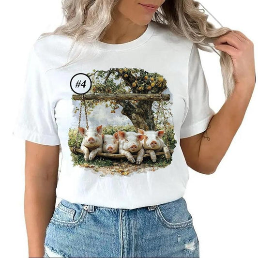 Custom Three Farm Pigs in a Farm Yard Cute party Unisex T-shirt Sweatshirt Hoodie Design all #hf 1 Cotton Top