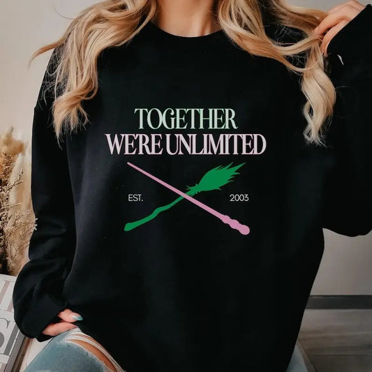 Custom Together We're Unlimited Sweatshirt, Wicked Sweater, Green Pink Witch Crewneck, Trendy Musical Sweater, Viral Wicca Y2K Witchcore