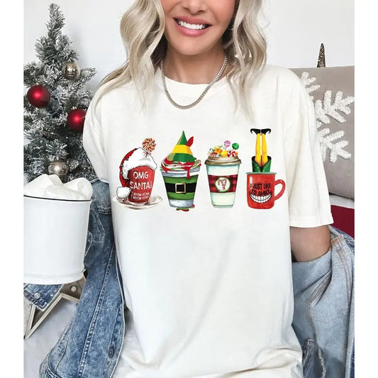Cute Buddy the Elf Santa Light Coffee Tea T-shirt, Christmas Vintage Movie 90s Latte Drink Cup Epcot Xmas Tee, Xmas Vacation Gift Christmas Gift Idea 2024, Gift For Him, Gift For Her