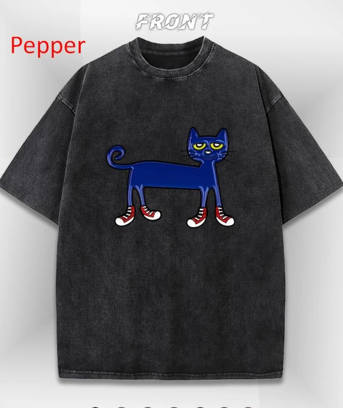 Cute Cartoon Cat Graphic T-Shirt, Kawaii Cat Design Tee, Stylish Unisex Streetwear, Casual Fashion Top, Trendy Cat Lovers Shirt