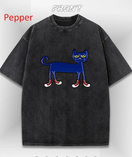 Cute Cartoon Cat Graphic T-Shirt, Kawaii Cat Design Tee, Stylish Unisex Streetwear, Casual Fashion Top, Trendy Cat Lovers Shirt