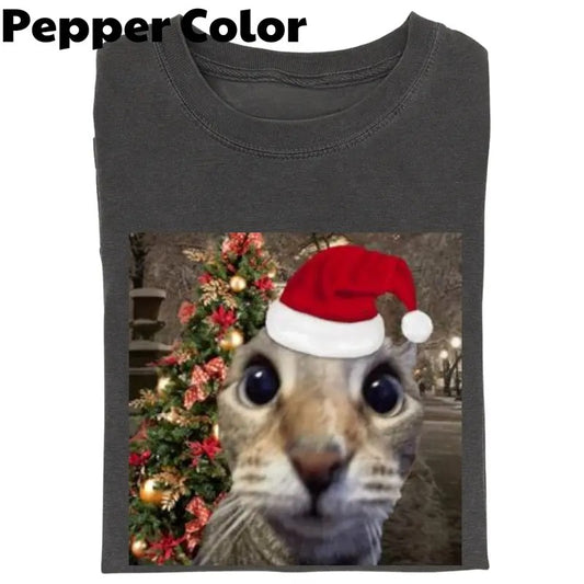 Cute Christmas Cat meme T-shirt, 90s Cat Cool Shirt, Vintage Funny Cat Expression Graphic Tee, Cat Lovers, Cute Kitty Meme Unisex Retro Top,Fun Pet Humor Gifts Menswear Underwear