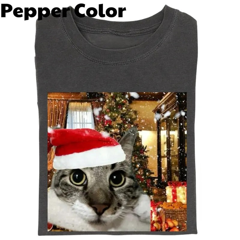 Cute Christmas Cat meme T-shirt, Vintage Funny Cat Expression Graphic Tee, Cat Lovers, Cute Kitty Meme Unisex Retro Top,Fun Pet Humor Gifts Menswear Underwearstyle{n002}3