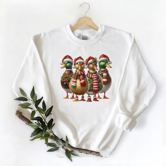 Cute Ducks in Christmas Season Unisex Tshirt Sweatshirt Hoodie, Mallard duck lovers Cotton Pullover Sweaters Womenswear Day