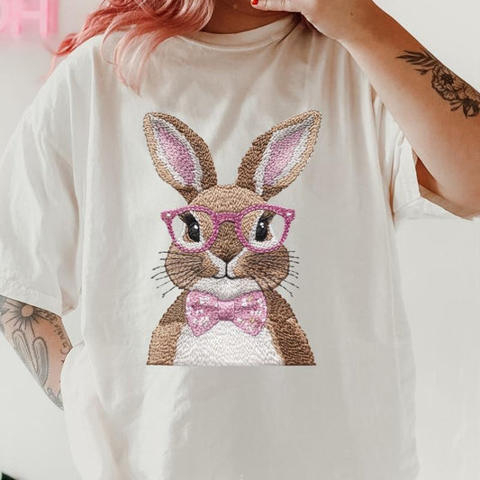 Cute Easter bunny with bow Shirt ~ Unisex Apparel Relaxed Fit Printed In The USA Clothing Womenswear Casual Comfort Cotton Top Athletic Boho Chic