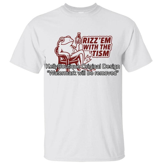 Cute Frog Chilling Rizz Em with the Tism T-shirt, Autism Neurodivergent Front Design Unisex Cotton T-shirt for Men for Women Menswear Womenswear Top
