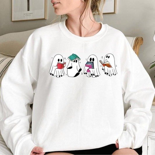 Cute Ghost Bookish Shirt, Halloween School Sweatshirt, Ghost Read Book Shirt, Bookworm Shirt, Vintage Halloween Bookish Shirt