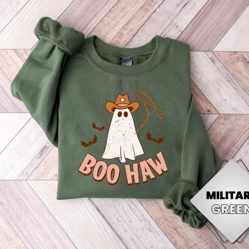 Cute Ghost Halloween Sweatshirt, Boo Haw Western Halloween Shirt, Retro Halloween Shirt, Country Cowgirl Halloween Shirt, Cowboy Ghost Shirt