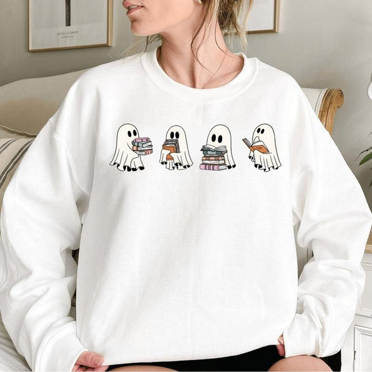 Cute Ghost Read Book Shirt, Vintage Halloween Bookish Sweatshirt, Book Lovers Tee Shirt, Retro Halloween School Shirt, Bookworm Shirt