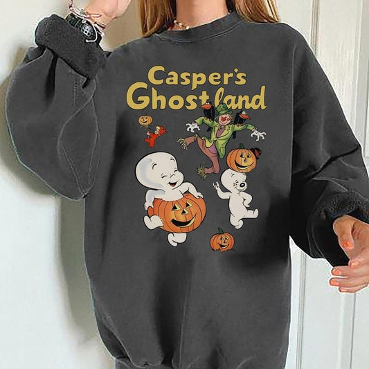 Cute Ghost Sweatshirt,  Retro Halloween Crewneck, Ghostland Shirt, Cute Halloween Sweater, Ghost Pumpkin Sweatshirt, Spooky Season Shirt, 90s Halloween Sweater