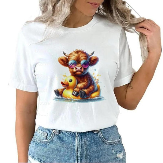 Cute Highland Cow T-shirt Rubber Duck Cow Summer Funny T-Shirt Unisex Hoodie Sweatshirt