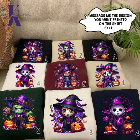 Cute Horror Shirt, Cute Horror Fall Character, Horror Characters Friend Shirt, Horror Movie Hoodie, Chucky, Ghostface, Scream, Freddy, Michael, Jason, Halloween Horror Movie Fan Gift, Horror Characters Movie Sweatshirtstyle{n002}2