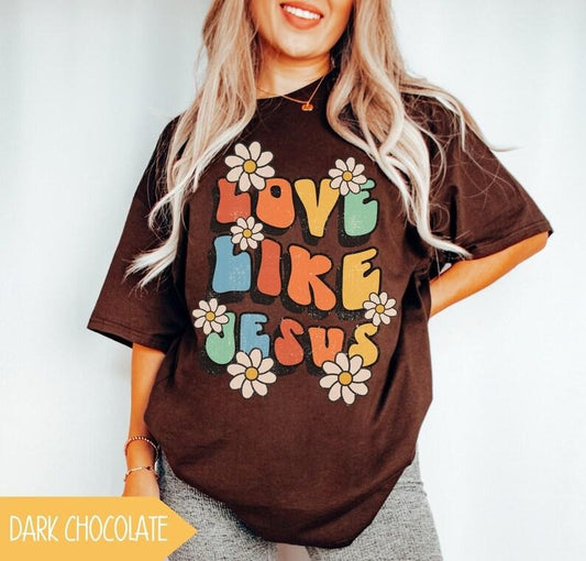 Cute Love Like Jesus Shirt, Christian Shirt For Women, Trendy Christian Clothing, Girls Jesus Tshirt, Church Tee, Christian Gift For Women Cotton Sleeve