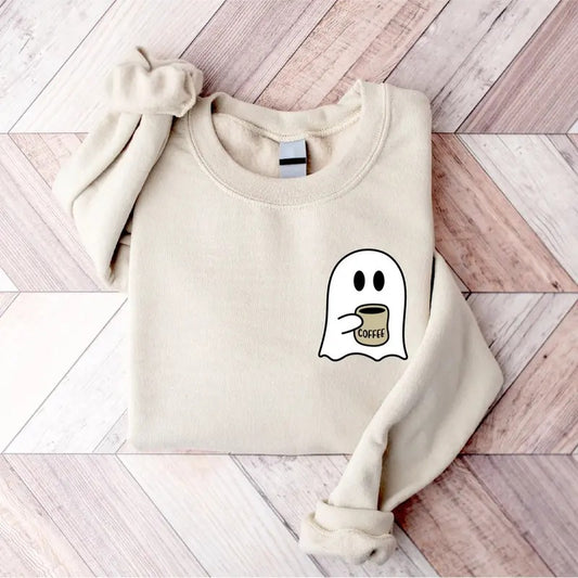 Cute Spooky Coffee Sweatshirt, Womens Ghost Sweatshirt, Spooky Season, Fall Coffee Lover Shirt, Halloween Party Shirt, Fall Graphic Shirt, Unisex Shirt In All Sizes And Colors