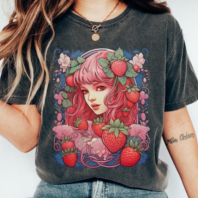 Cute Strawberry E-Girl Tee: Adorable Anime Manga Style Shirt, Unisex Tshirt
