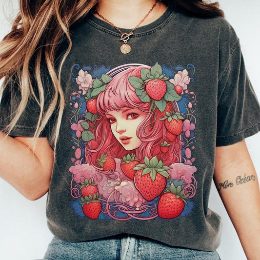 Cute Strawberry E-Girl Tee: Adorable Anime Manga Style Shirt, Unisex Tshirt