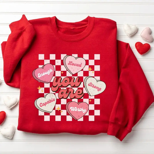 Cute Teacher Valentine Sweatshirt for Women, Retro Heart Design, 100% Cotton Fabric