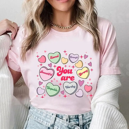 Cute Teacher Valentine T-Shirt, Retro Heart Women's Valentine's Day T-Shirt, Positive Valentine Clothing