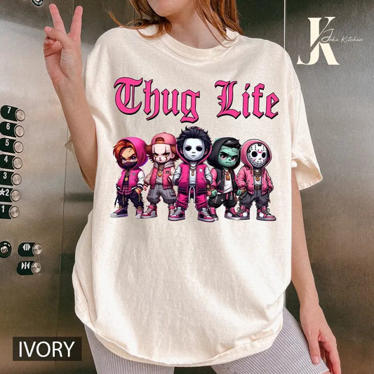 Cute Thug Life Horror Characters Shirt, Horror Halloween T-Shirt, Michael Myers Jason Voorhees Freddy Krueger Beetlejuice TShirt, Horror Movie Shirt