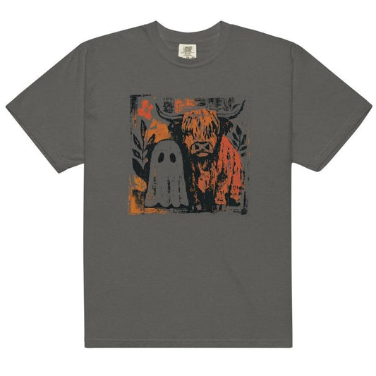 Cute fall highland cow ghost Shirt, Halloween Spooky Season, Autumn Cow Tee, Fall Pumpkin graphic t-shirt, Cow Lover