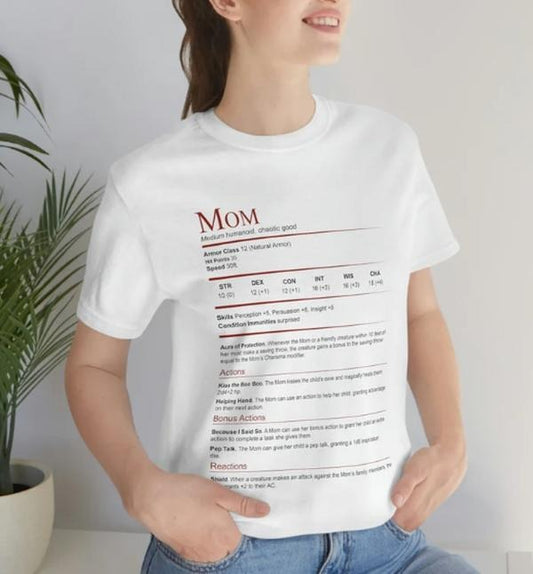D&D Mom Stat Block Shirt | Unisex Jersey Short Sleeve Tee